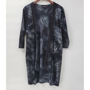MinkPink Womens Kimono M Gray Green Reptile Long Line Cardigan Hi Low Hem Pocket